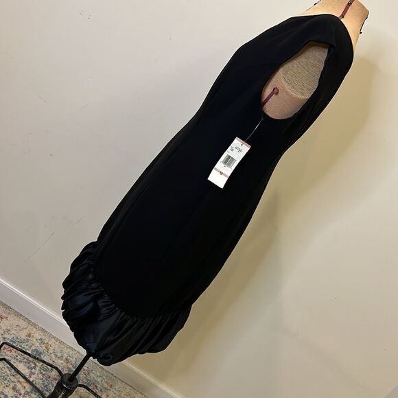 NWT Evan Picone Black Sheath Sleeves Dress with Ruffle Hem - Size 12 - Picture 7 of 14